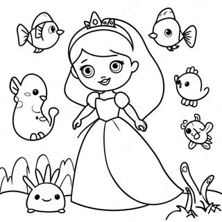 Halaman Mewarnai Putri Ceria Dengan Teman Hewan 2088-835