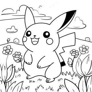 Halaman Mewarnai Pikachu Bahagia Di Ladang Bunga 2258-2554