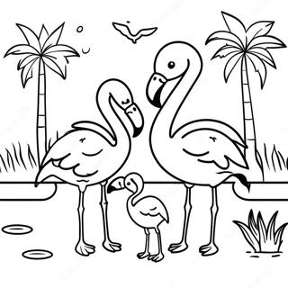 Gambar Mewarnai Keluarga Flamingo Di Kolam 25715-5617