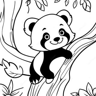 Gambar Mewarnai Panda Merah Ceria Memanjat Pohon Halaman Mewarnai
