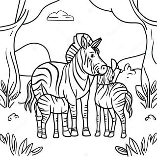 Halaman Mewarnai Keluarga Zebra Di Padang Rumput 32021-6983