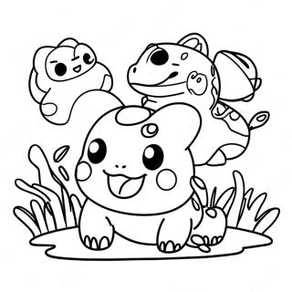 Halaman Mewarnai Bulbasaur Bermain Dengan Teman 34161 7464