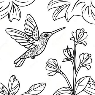 Halaman Mewarnai Kolibri Ceria Dengan Latar Belakang Tropis 36516-7987