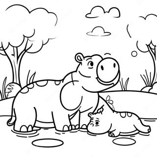Gambar Mewarnai Keluarga Hippo Bersantai Di Sungai 40447 8843