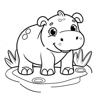Gambar Mewarnai Bayi Hippo Yang Ceria Halaman Mewarnai