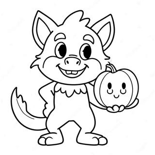 Serigala Kartun Lucu Memegang Labu Halaman Mewarnai 44974-9839