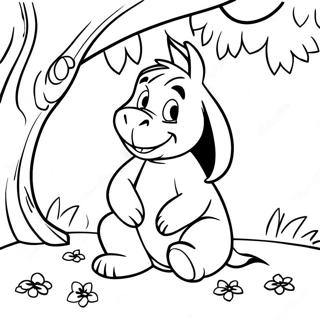 Gambar Mewarnai Eeyore Duduk Di Bawah Pohon 47374-10367
