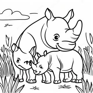 Halaman Mewarnai Keluarga Badak Di Rumput 50456-11045