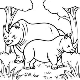 Halaman Mewarnai Keluarga Badak Di Rumput 50456-11046