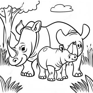 Halaman Mewarnai Keluarga Badak Di Rumput 50456-11047