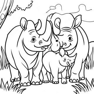 Halaman Mewarnai Keluarga Badak Di Rumput 50456-11048