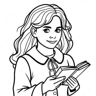 Halaman Mewarnai Hermione Granger Dengan Buku Sihir 5283-1663