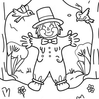 Halaman Mewarnai Scarecrow Bahagia Dengan Burung Berwarna 54714 11977