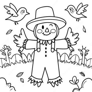 Halaman Mewarnai Scarecrow Bahagia Dengan Burung Berwarna 54714 11978