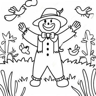 Halaman Mewarnai Scarecrow Bahagia Dengan Burung Berwarna 54714 11979