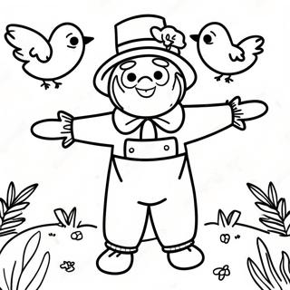 Halaman Mewarnai Scarecrow Bahagia Dengan Burung Berwarna 54714 11980