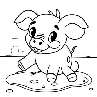 Halaman Mewarnai Anak Babi Ceria Berguling Di Lumpur 55346-12119