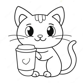 Halaman Mewarnai Kucing Menggemaskan Dengan Mug Kopi 62413-13773
