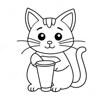 Halaman Mewarnai Kucing Menggemaskan Dengan Mug Kopi 62413-13776