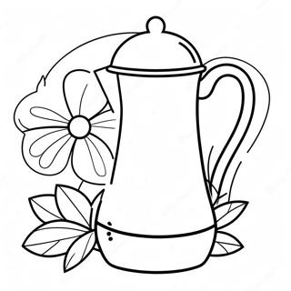 Halaman Mewarnai Poci Kopi Menawan Dengan Bunga 62415-13781