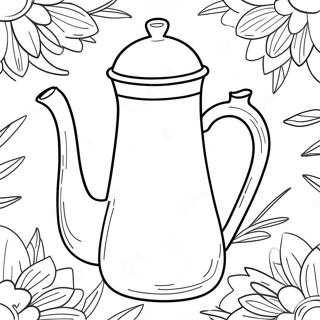 Halaman Mewarnai Poci Kopi Menawan Dengan Bunga 62415-13782