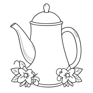 Halaman Mewarnai Poci Kopi Menawan Dengan Bunga 62415-13783