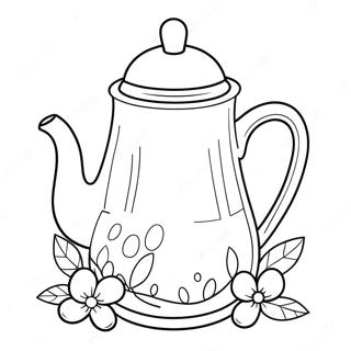 Halaman Mewarnai Poci Kopi Menawan Dengan Bunga 62415-13784