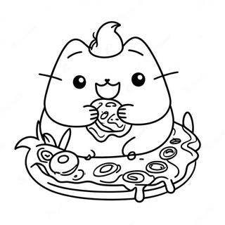 Pusheen Lucu Makan Pizza Halaman Mewarnai 6473-934