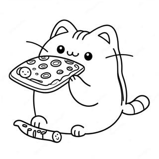 Pusheen Lucu Makan Pizza Halaman Mewarnai 6473-935