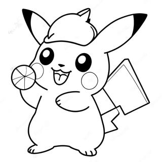 Halaman Mewarnai Pikachu Memegang Tongkat Permen 72674-16377