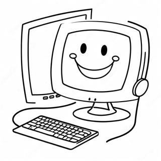 Halaman Mewarnai Komputer Lucu Dengan Wajah Tersenyum 72776-16451