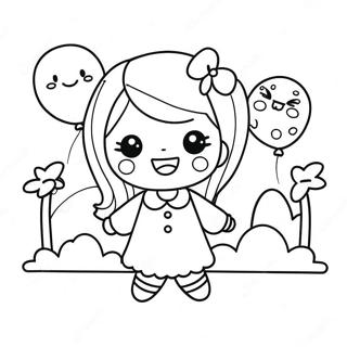 Halaman Mewarnai Gadis Kawaii Yang Bahagia Dengan Balon Halaman Mewarnai