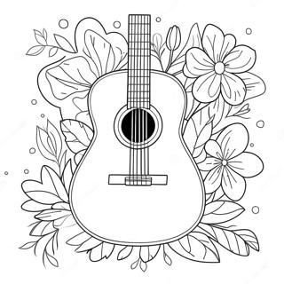Halaman Mewarnai Gitar Akustik Dengan Bunga 74984 18174