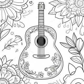 Halaman Mewarnai Gitar Akustik Dengan Bunga 74984-18175