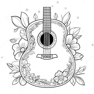 Halaman Mewarnai Gitar Akustik Dengan Bunga 74984 18176