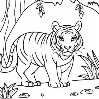 Harimau Garang Mengintai Di Hutan Halaman Mewarnai 75115 18282