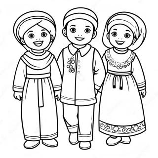 Halaman Mewarnai Anak Anak Ceria Dalam Pakaian Idul Fitri 75526-18602