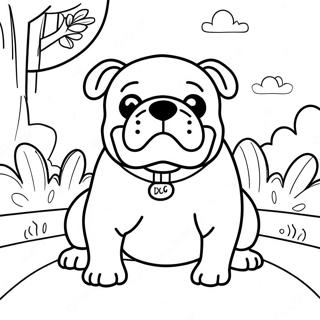 Halaman Mewarnai Bulldog Yang Ceria Di Taman 76092-19036