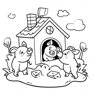 Halaman Mewarnai Tiga Babi Kecil Membangun Rumah 76601 19435