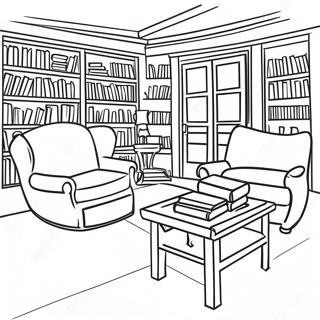 Halaman Mewarnai Adegan Perpustakaan Yang Nyaman 78480 20871