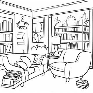 Halaman Mewarnai Adegan Perpustakaan Yang Nyaman 78480 20872