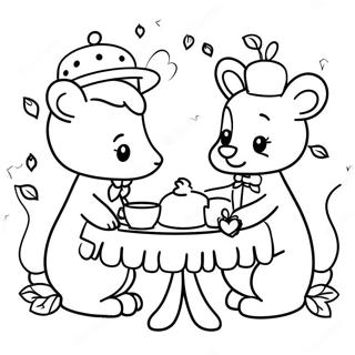 Halaman Mewarnai Pesta Teh Yang Menawan Dengan Hewan 79796 21883