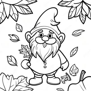 Halaman Mewarnai Gnome Musim Gugur Meriah Dengan Daun 80697-22591