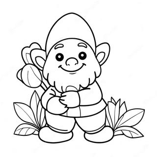 Halaman Mewarnai Gnome Valentine Bahagia Memegang Bunga 81081-22882