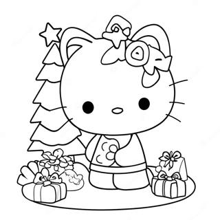 Halaman Mewarnai Hello Kitty Mendekorasi Pohon Natal 81751-23401