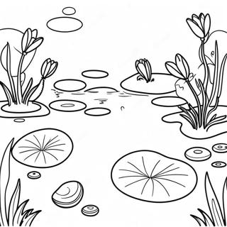 Halaman Mewarnai Kolam Menawan Dengan Daun Teratai 82113-23689