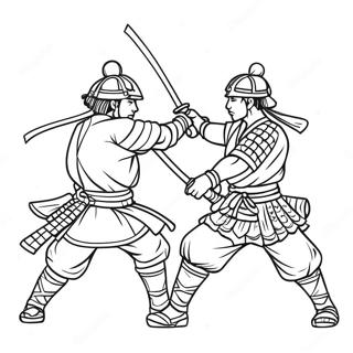 Halaman Mewarnai Adegan Pertempuran Samurai Yang Garang 82239 23810