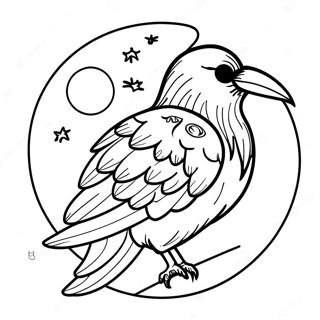 Halaman Mewarnai Burung Gagak Mistis Dengan Bulan 84421-25522