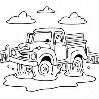 Halaman Mewarnai Truk Biru Kecil Mengemudikan Melalui Genangan Lumpur 84445 25535