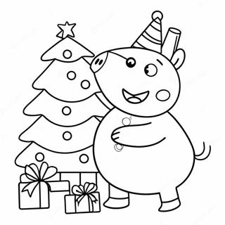 Halaman Mewarnai Peppa Pig Menghias Pohon Natal 85264 26258